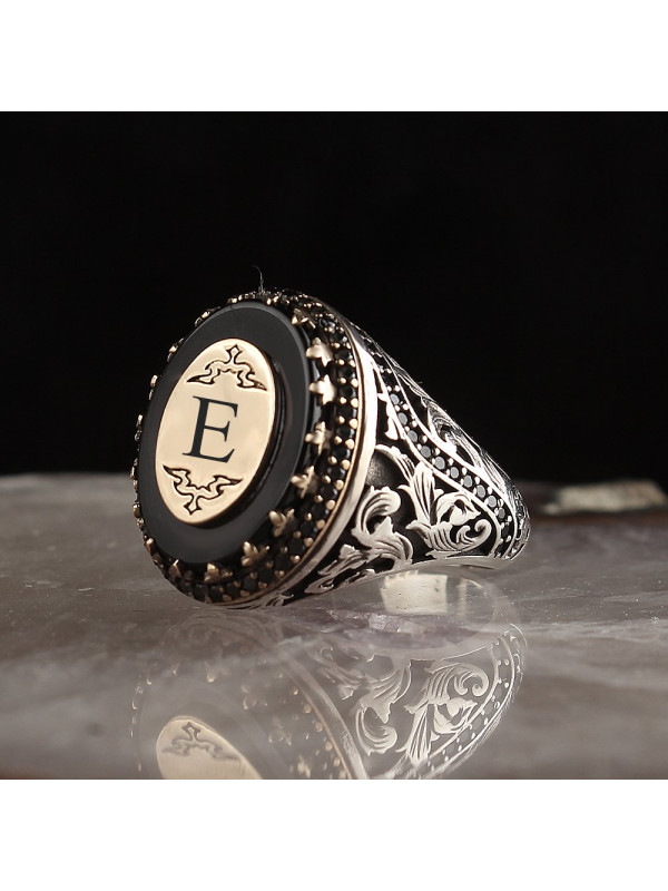  خاتم أونيكس فضة خالص بحرف #334