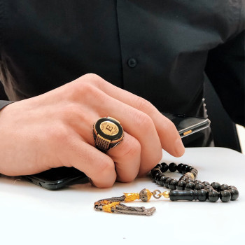  خاتم أونيكس فضة خالص بحرف واسم #383 