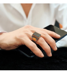  خاتم أونيكس فضة خالص بحرف واسم #378