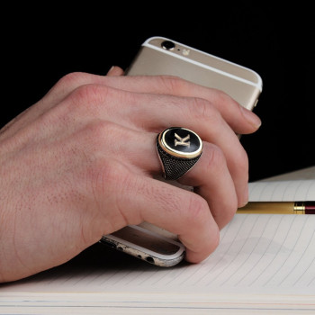  خاتم أونيكس فضة خالص بحرف واسم #381 