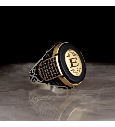  خاتم أونيكس فضة خالص بحرف واسم #383