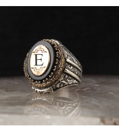  خاتم أونيكس فضة خالص بحرف #382