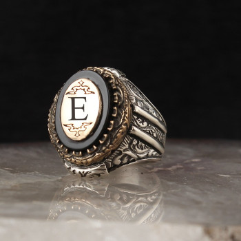  خاتم أونيكس فضة خالص بحرف #382