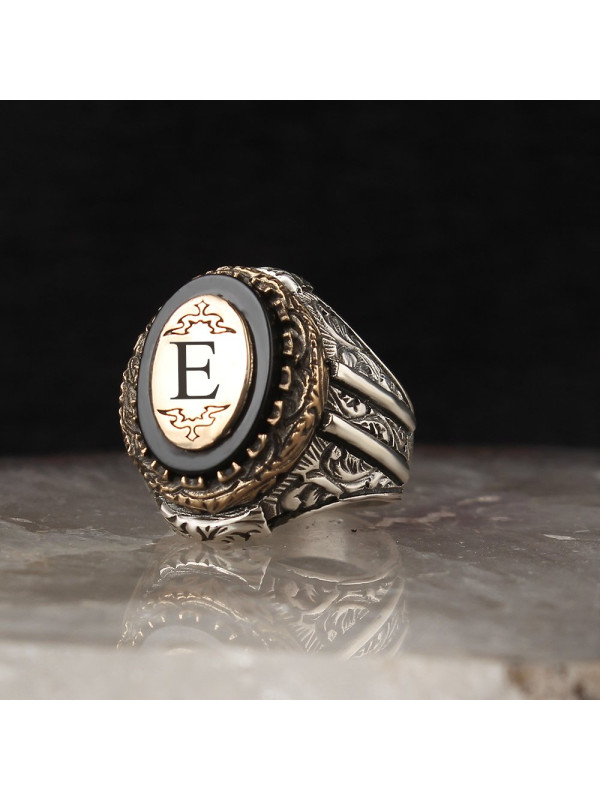  خاتم أونيكس فضة خالص بحرف #382