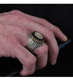  خاتم أونيكس فضة خالص بحرف #382