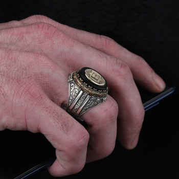  خاتم أونيكس فضة خالص بحرف #382 