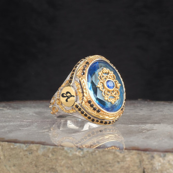 خاتم  زركون فضة خالص بحرف #435