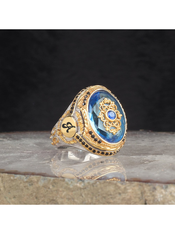 خاتم  زركون فضة خالص بحرف #435