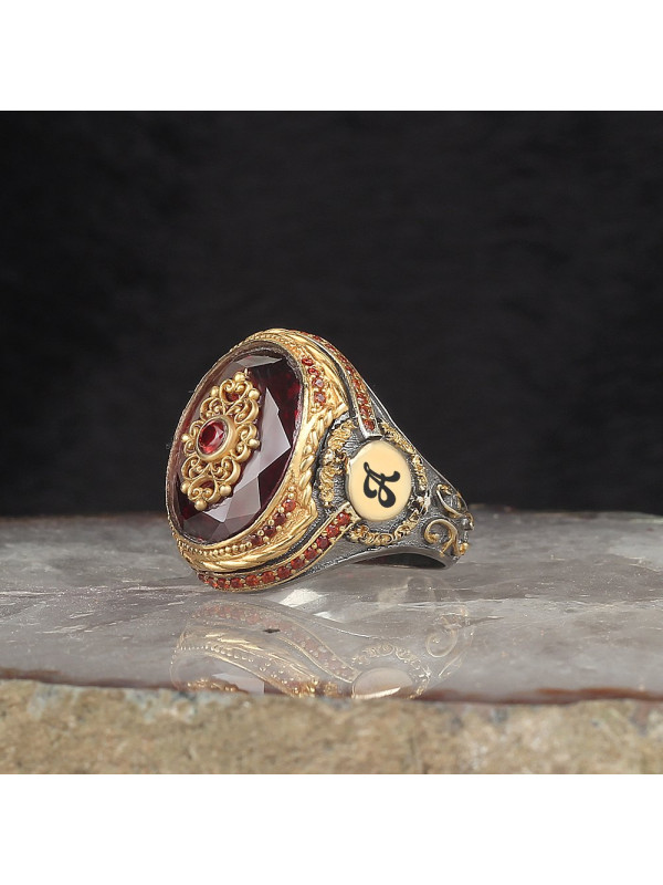 خاتم  زركون فضة خالص بحرف #434