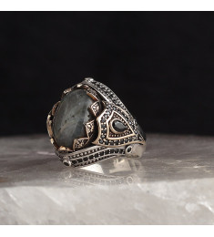  خاتم بحجر الكهرمان فضة خالص #725