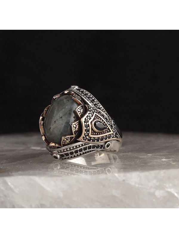  خاتم بحجر الكهرمان فضة خالص #725