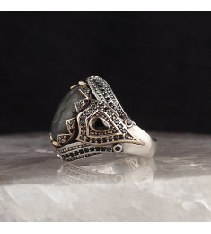  خاتم بحجر الكهرمان فضة خالص #725