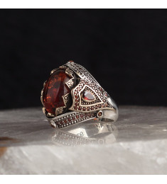  خاتم بحجر الكهرمان فضة خالص #723