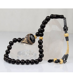 طقم مسبحة وخاتم حجر عقيق فضة خالص #369