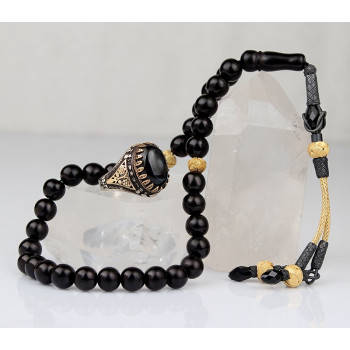 طقم مسبحة وخاتم حجر عقيق فضة خالص #369