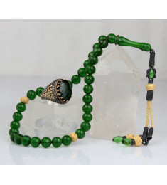 طقم مسبحة وخاتم كهرمان فضة خالص #370