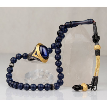 طقم مسبحة وخاتم كهرمان  فضة خالص #371