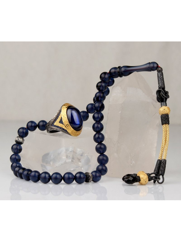 طقم مسبحة وخاتم كهرمان  فضة خالص #371