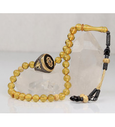 طقم مسبحة وخاتم كهرمان  فضة خالص #368