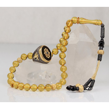 طقم مسبحة وخاتم كهرمان  فضة خالص #368