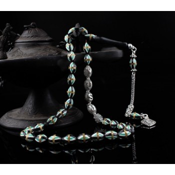 سبحه فضة خالص باسم من حجر الكوكا  #459 