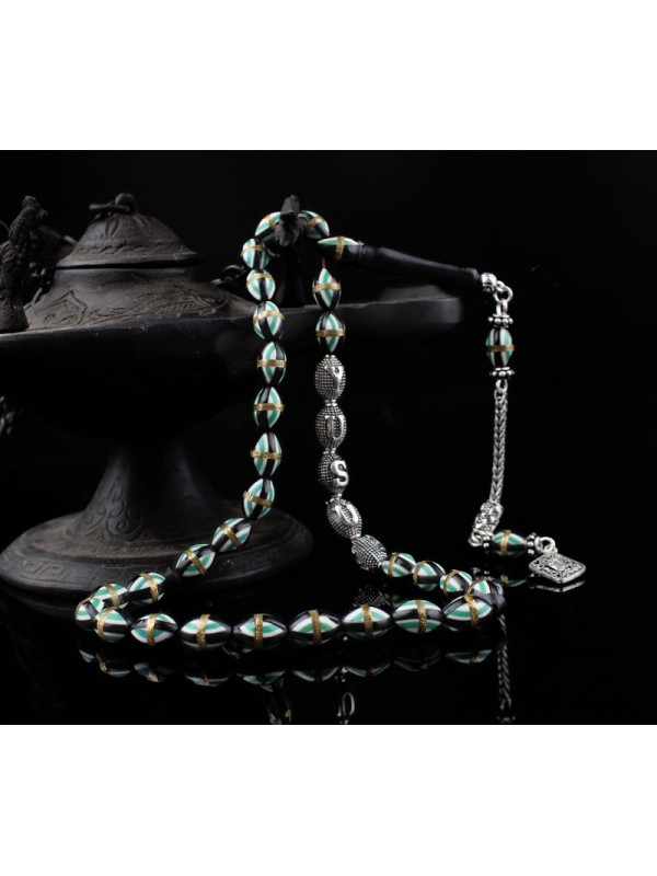 سبحه فضة خالص باسم من حجر الكوكا  #459