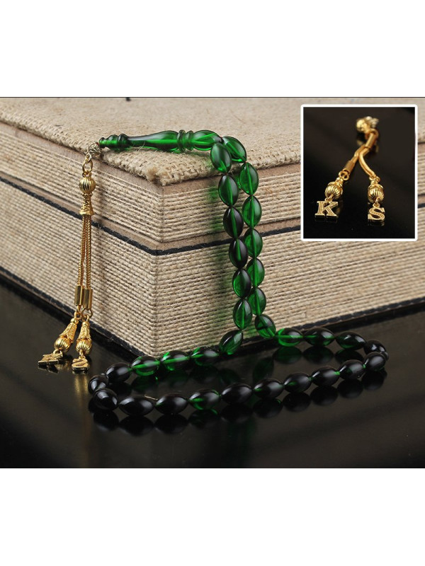 مسبحة كهرمان فضة خالص بحرفين #347