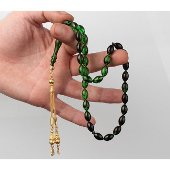 مسبحة كهرمان فضة خالص بحرفين #347 