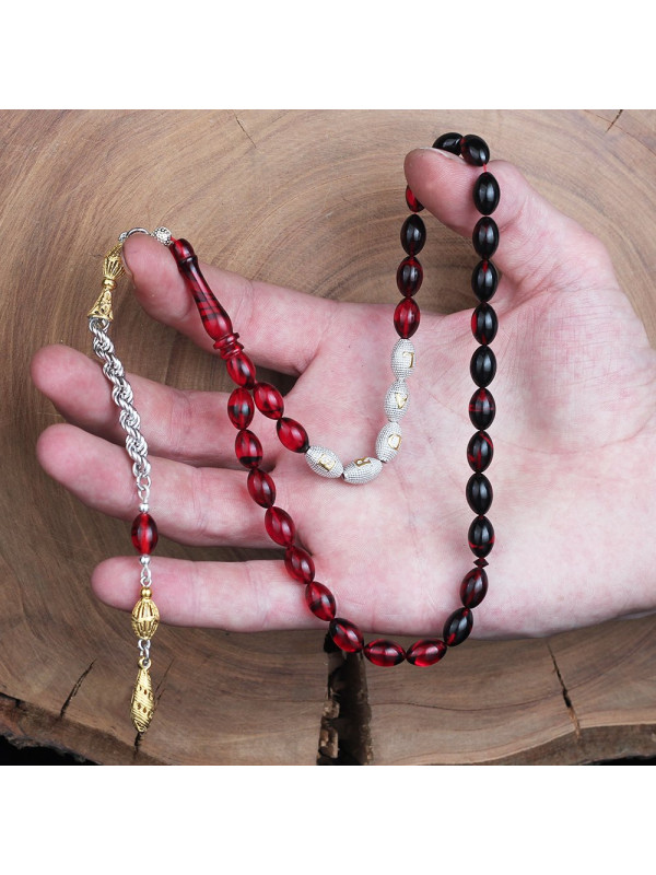 سبحه كهرمان فضة خالص بإسم  #317