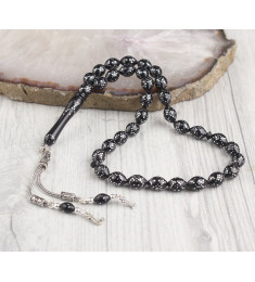 سبحه فضة خالص بحرفين من حجر الكوكا  #445