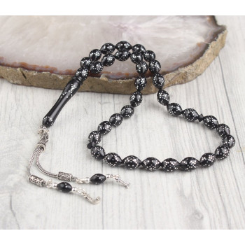 سبحه فضة خالص بحرفين من حجر الكوكا  #445