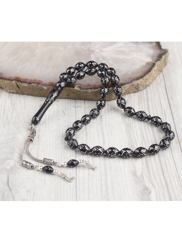 سبحه فضة خالص بحرفين من حجر الكوكا  #445