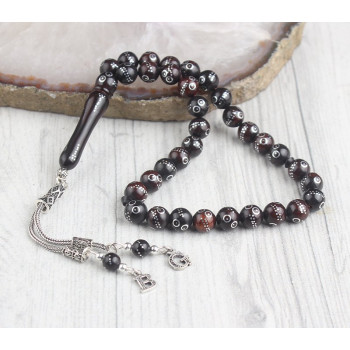 سبحه فضة خالص بحرفين من حجر الكوكا  #446 