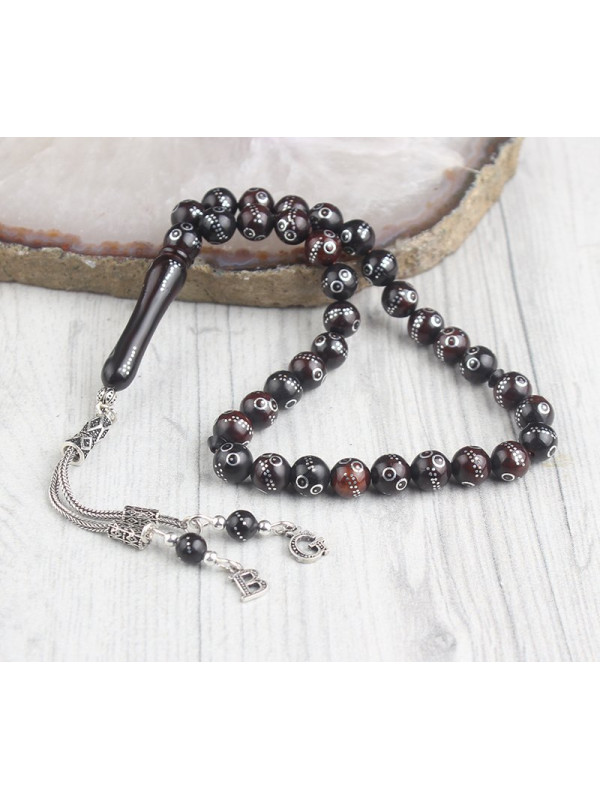 سبحه فضة خالص بحرفين من حجر الكوكا  #446