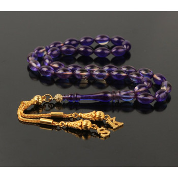 مسبحة كهرمان فضة خالص بحرفين #374 