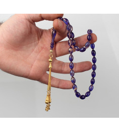 مسبحة كهرمان فضة خالص بحرفين #374