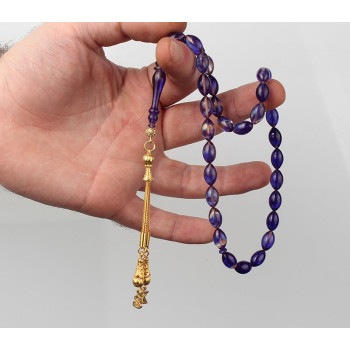 مسبحة كهرمان فضة خالص بحرفين #374