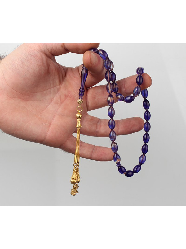 مسبحة كهرمان فضة خالص بحرفين #374