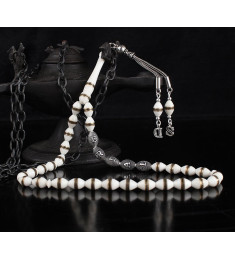 مسبحة عظم الجمل فضة خالص بحرفين واسم   #360