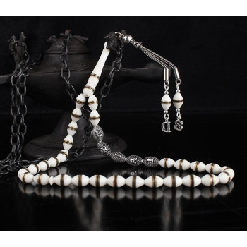 مسبحة عظم الجمل فضة خالص بحرفين واسم   #360 