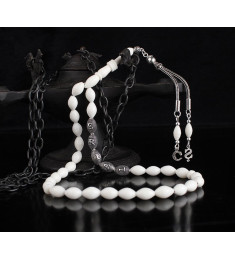 مسبحة عظم الجمل فضة خالص بحرفين واسم   #361