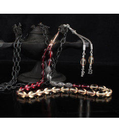 مسبحة كهرمان فضة خالص بحرفين واسم   #362