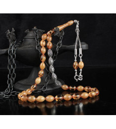 مسبحة كهرمان فضة خالص بحرفين واسم   #363