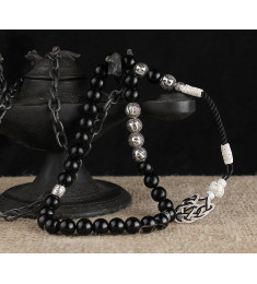 مسبحة أونيكس فضة خالص اسم وحرفين #366