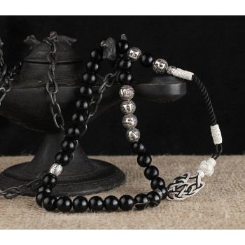 مسبحة أونيكس فضة خالص اسم وحرفين #366