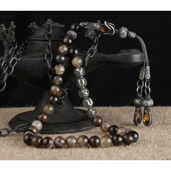 مسبحة عقيق فضة خالص اسم   #365