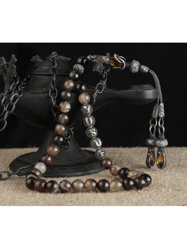 مسبحة عقيق فضة خالص اسم   #365