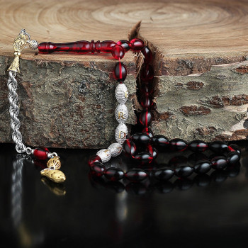 سبحه كهرمان فضة خالص بإسم  #317 