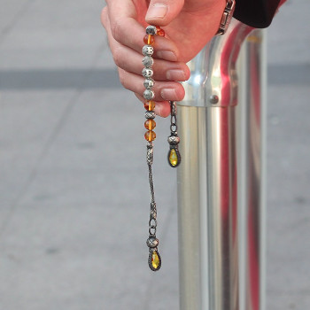 سبحه كهرمان فضة خالص بإسم   #329 