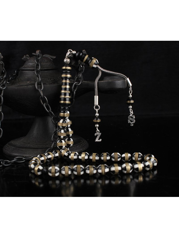 سبحه فضة خالص بحرفين واسم من حجر الكوكا  #358